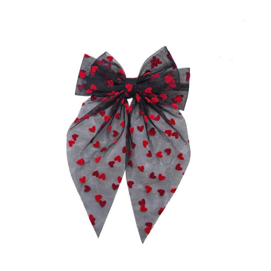 Girls Tulle Heart Hair Bow
