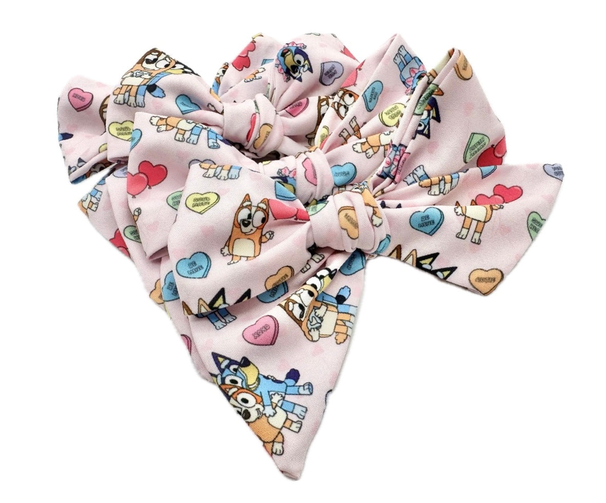 Blue dog Valentine’s Day Hair Bow Small