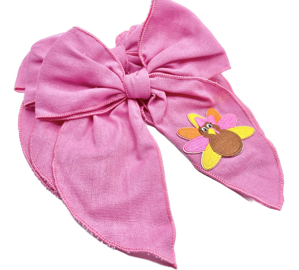 Girls Pink Turkey Hair Bow
