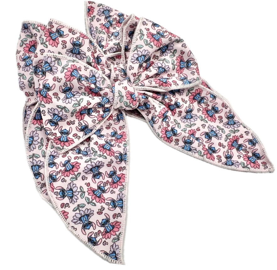 Large Pink Stitch Hair Bow