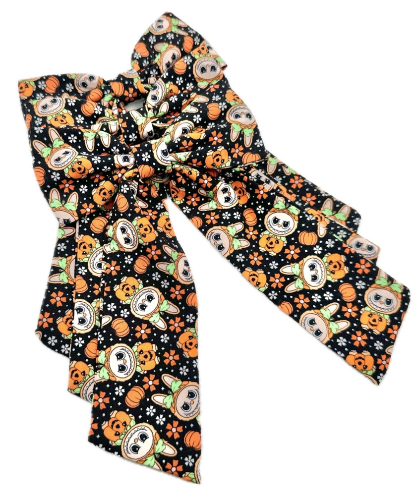 Long Tailed Black Halloween Labu Hair Bow