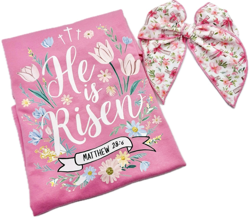 Girls He Is Risen Floral Pink T-Shirt