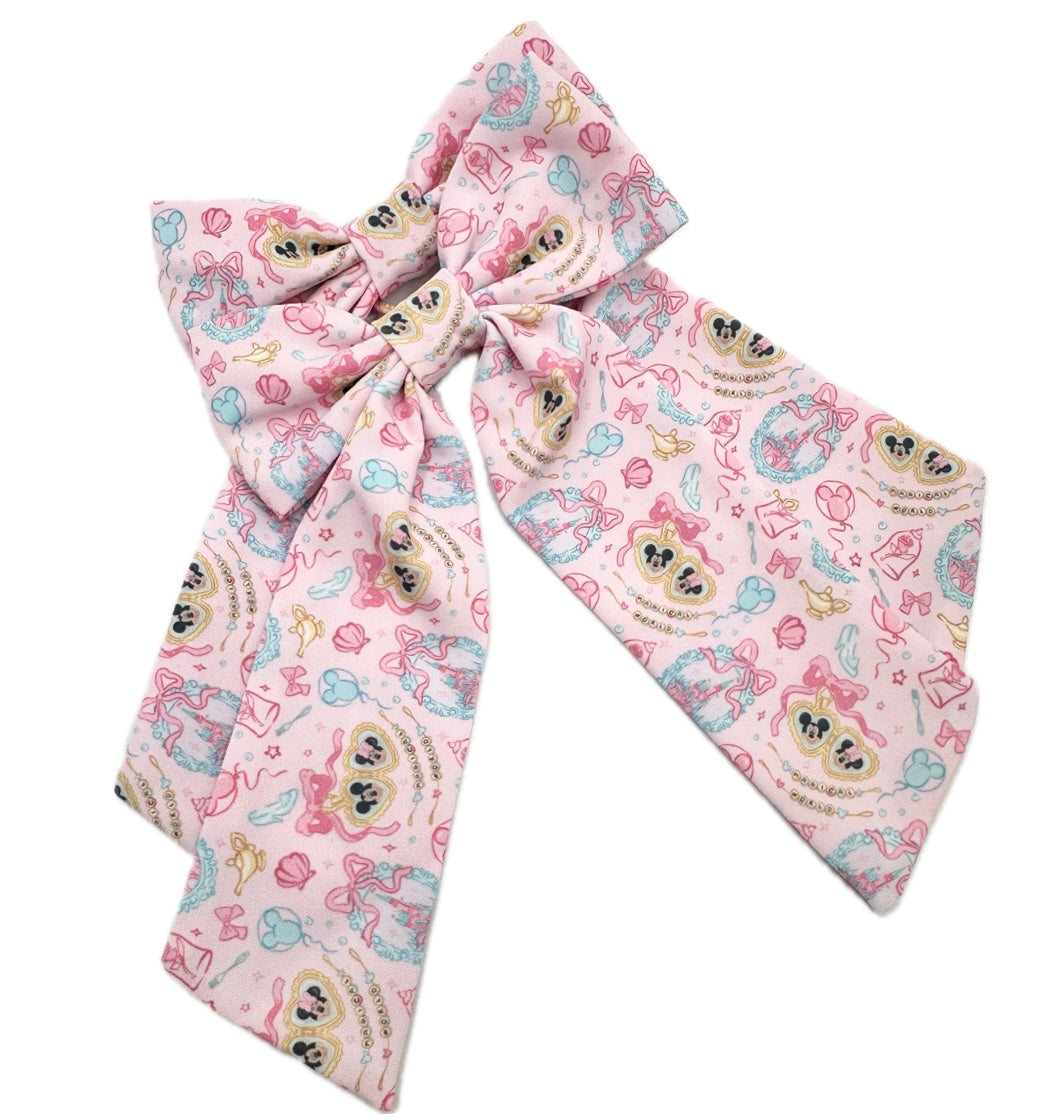 Long Tailed Pink Happiest Place Hair Bow