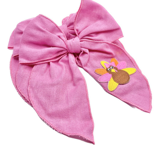Girls Pink Turkey Hair Bow