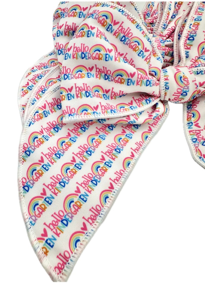 Girls Hello Kindergarten hair bow