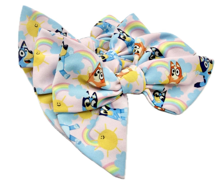 Girls Blue Heeler Rainbow Hair Bow Small