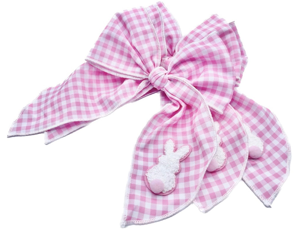 Girls Pink Gingham Bunny Easter Hair Bow