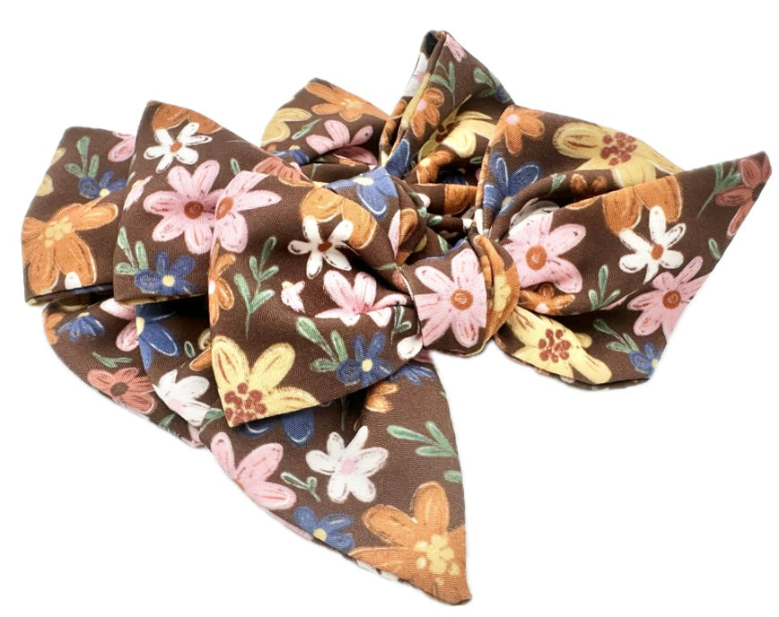 Brown Fall Floral hair Bow Small