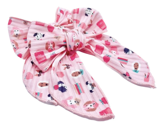 Girls Pink Puppy School hair bow