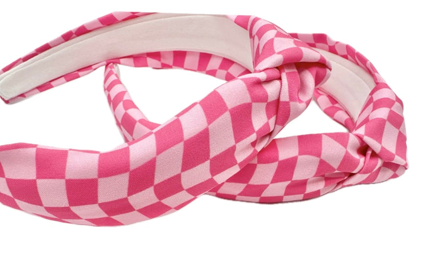 Pink Checkered Knotted Headband