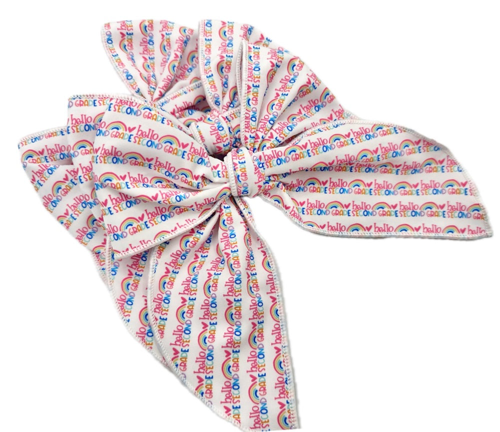 Hello Second Grade school hair bow