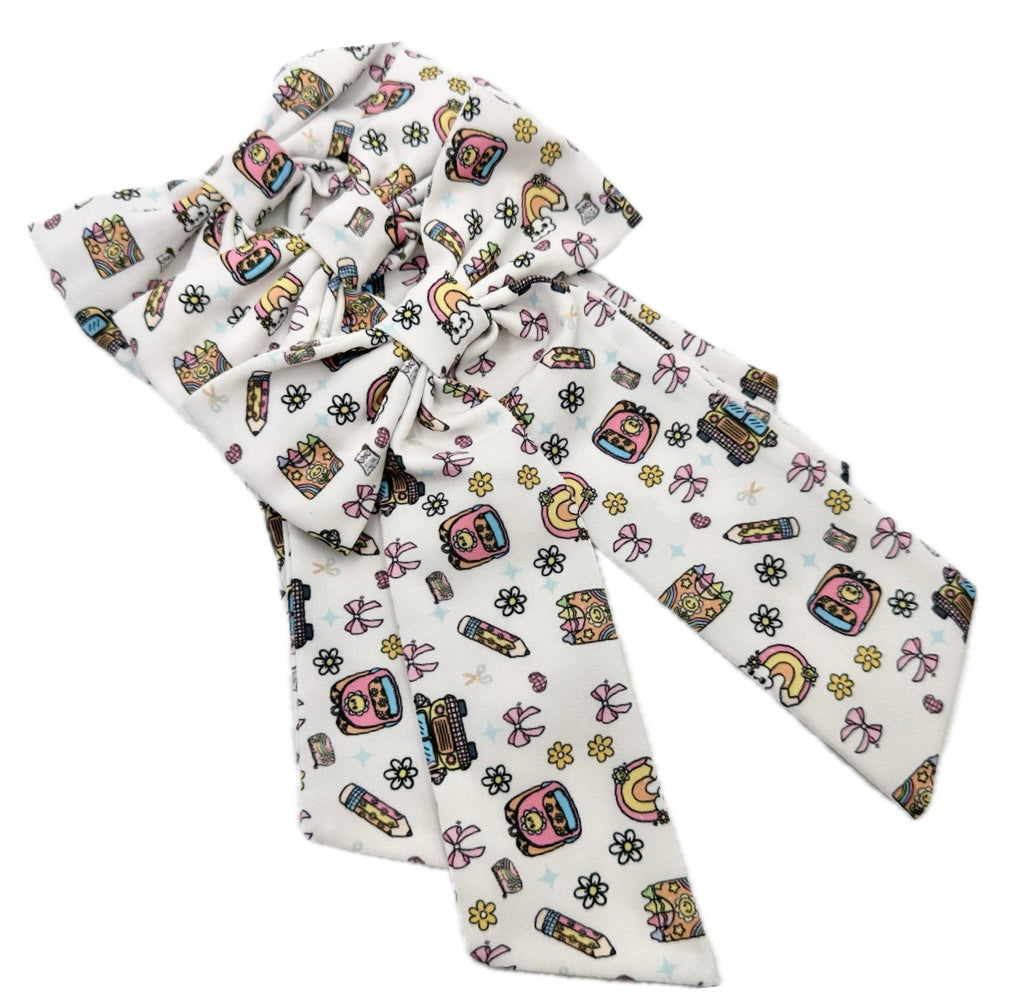 Girls school long tailed hair bow