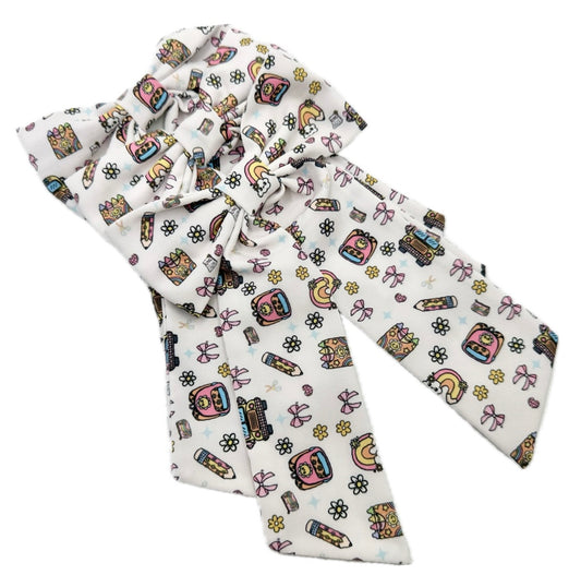 Girls school long tailed hair bow