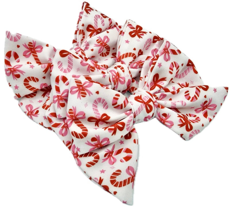 Girls Candy Cane Christmas Hair Bow Small