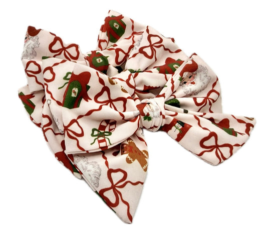 Girls Vintage Santa Hair Bow Small