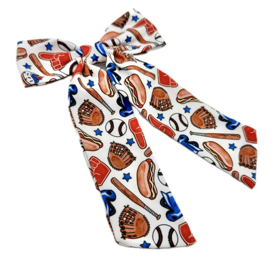 Girls Baseball Vibes Long Tailed Hair Bow