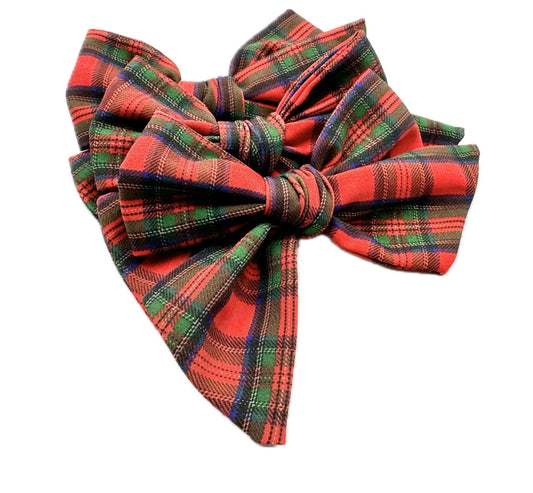 Girls Red & Green Plaid hair Bow Small