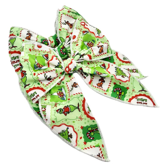 Girls Christmas Mean One Green Hair Bow