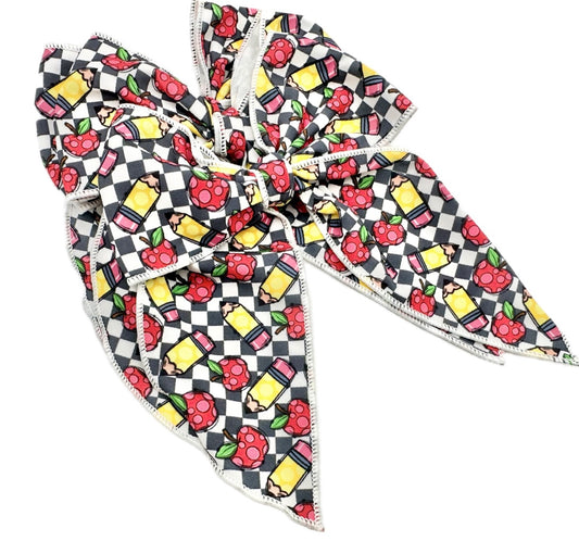 Checkered pencils hair bow