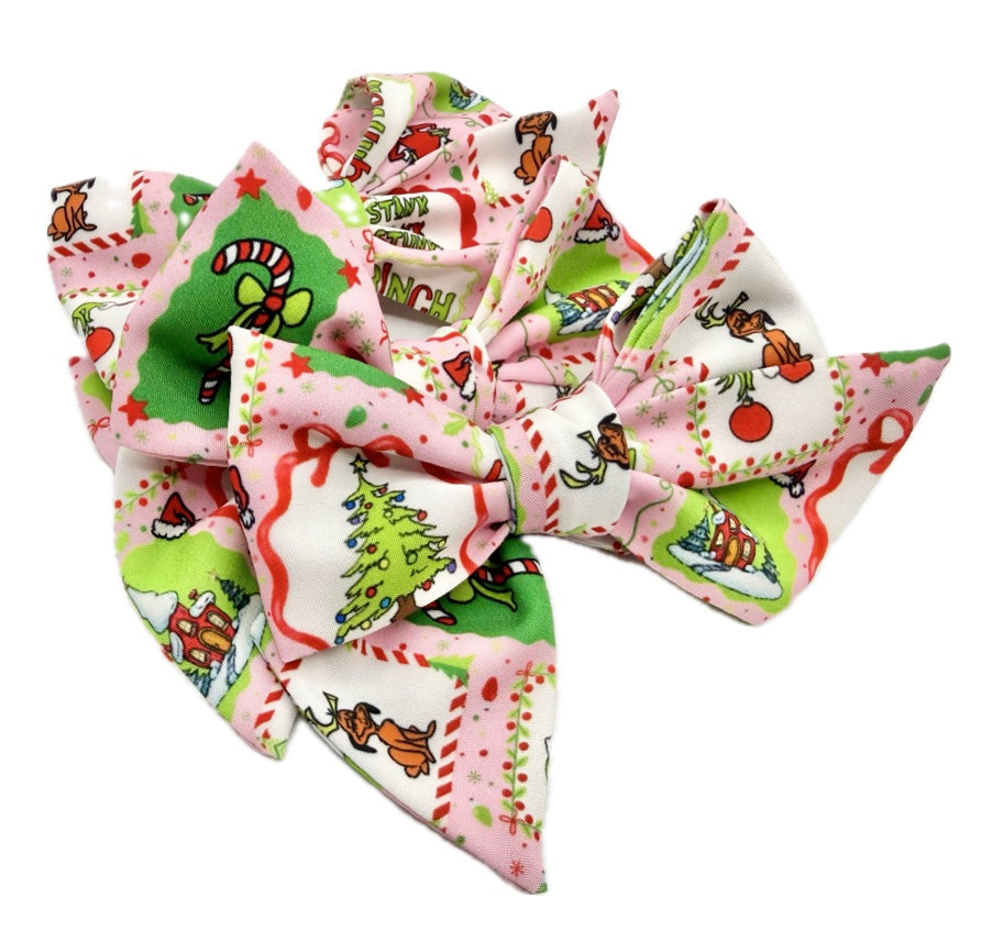 Girls Mean one Pink Christmas Hair Bow Small