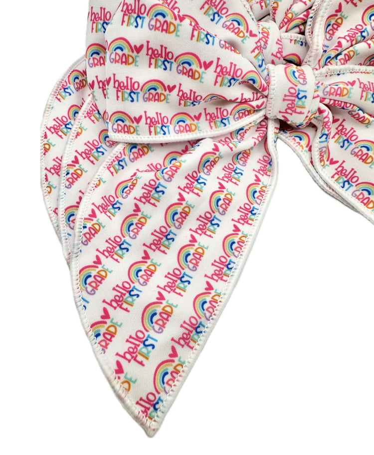 Girls Hello First Grade school hair bow