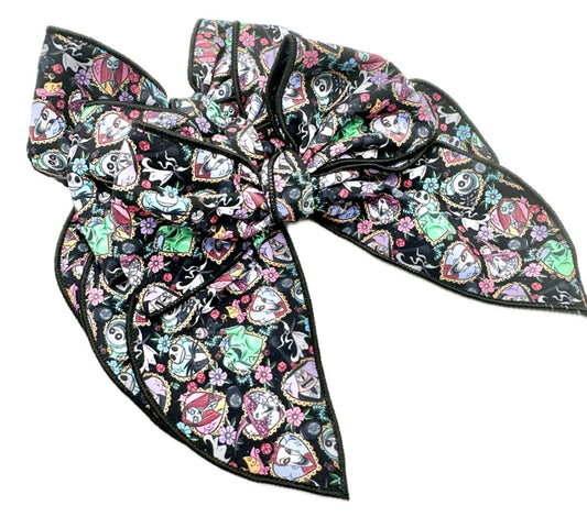 Jack & Sally Heart Halloween Hair Bow