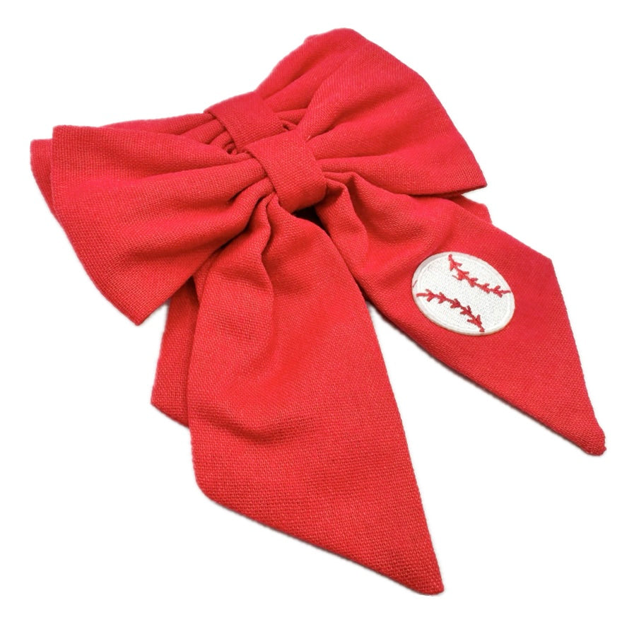 Red embroidered Baseball Hair Bow