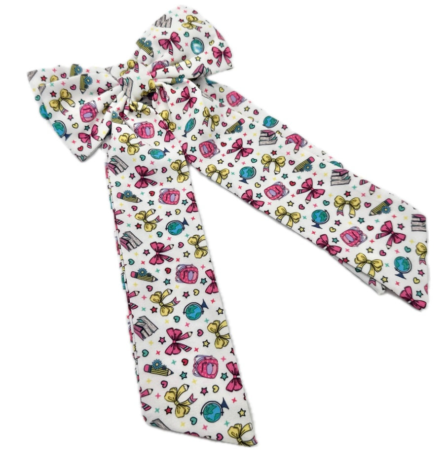 White Long Tailed school girly Hair Bow