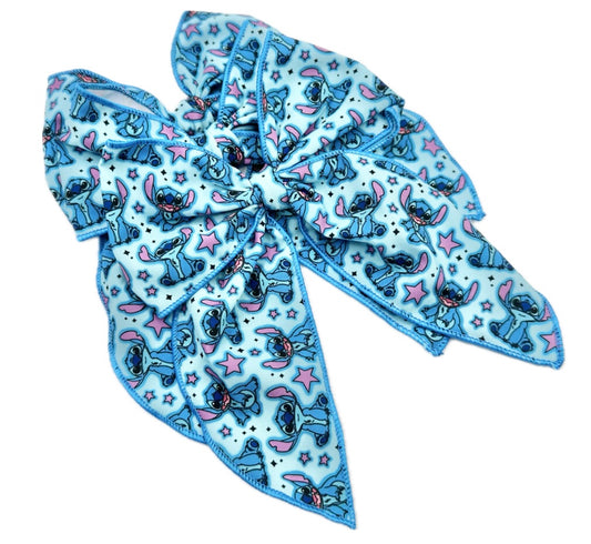 Large Blue Stitch Hair Bow