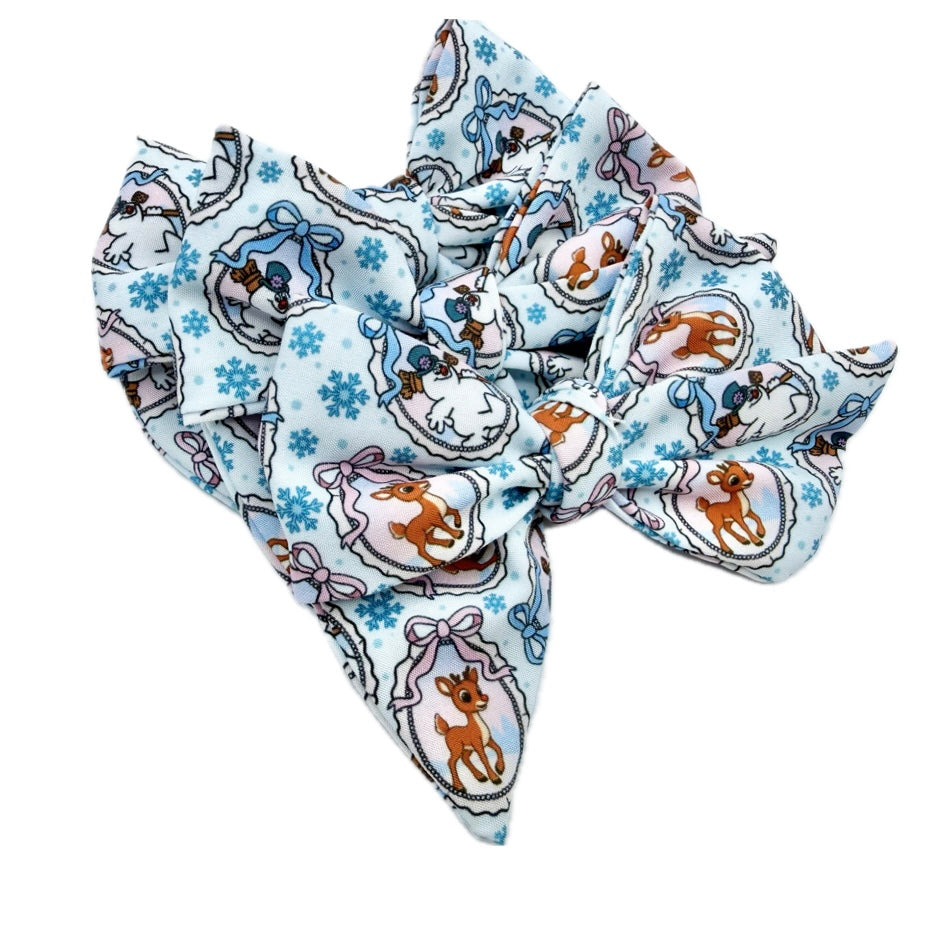 Girls Frosty & Rudolph Christmas Hair Bow Small