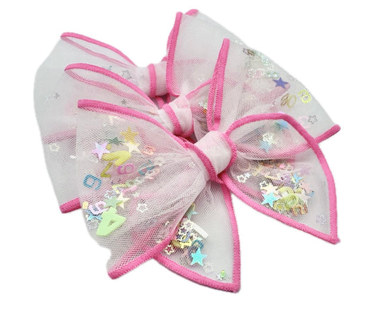 Girls pink school shaker hair bow