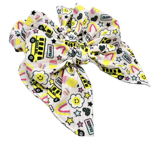 Girls School bus hair bow