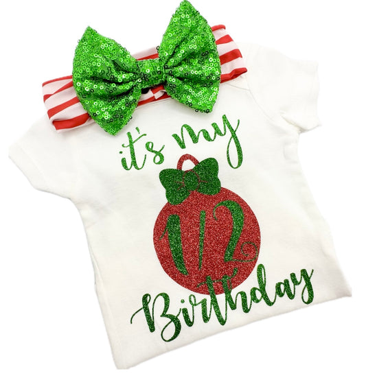 My 1/2 Birthday Christmas Ornament Bodysuit