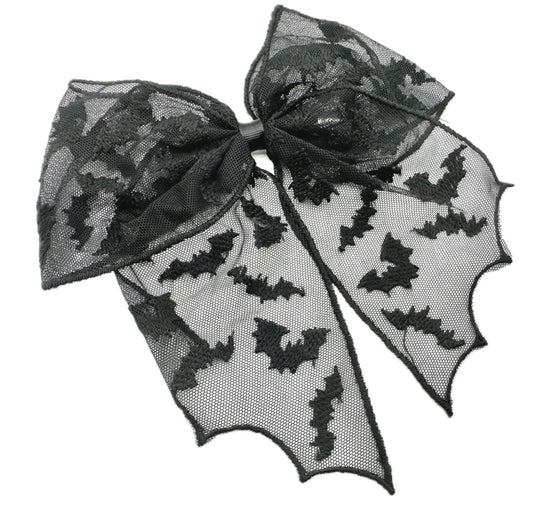 Large Bat Lace Halloween Hair Bow