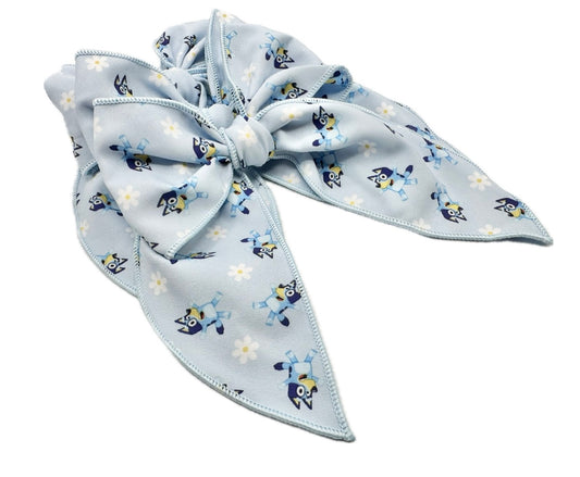 Girls Blue Dog Daisy Large Hair Bow