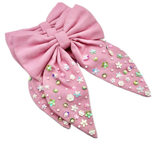 Pink Long Tailed Hair Bow