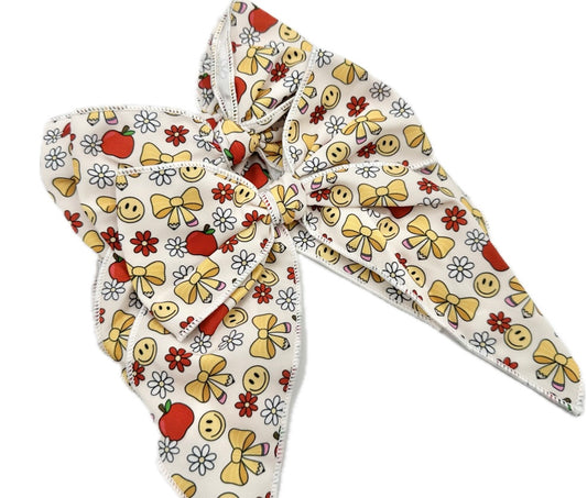 Girly smiley face school hair bow