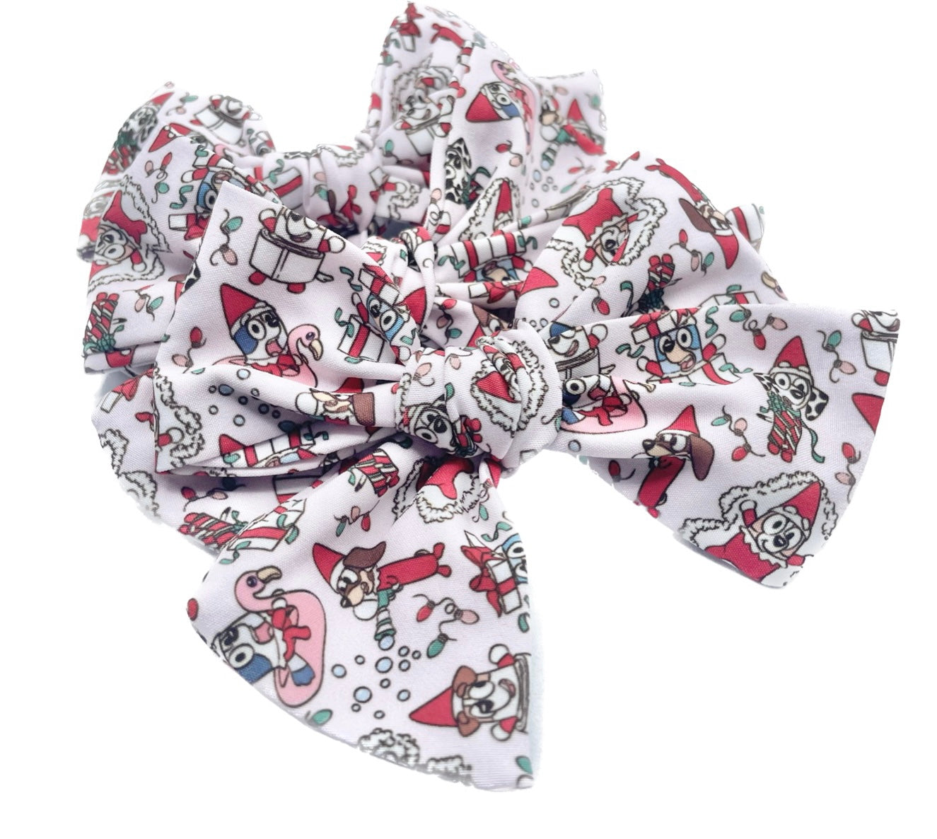 Girls Blue Dog Snowy Christmas Hair Bow Small