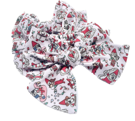 Girls Blue Dog Snowy Christmas Hair Bow Small