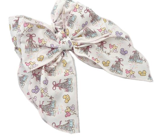 Large White Happiest Place Hair Bow