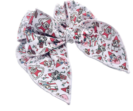 Girls Blue Dog Snowy Christmas Hair Bow