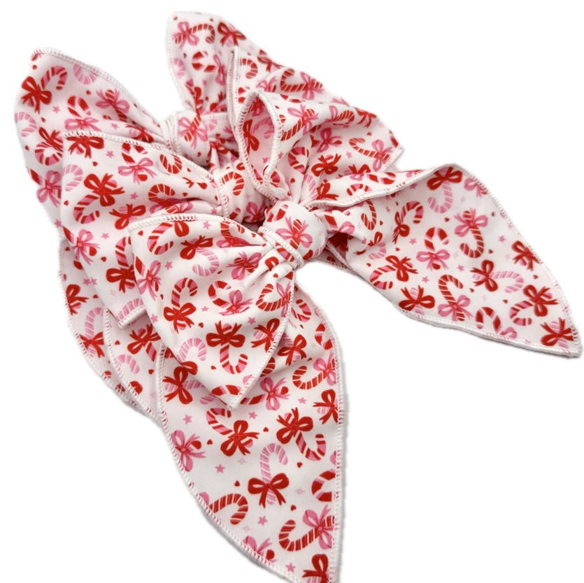 Girls Candy Cane Bow Christmas Hair Bow