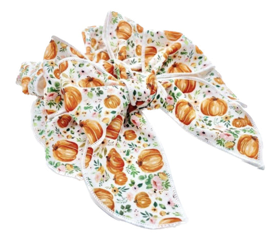 Girls Floral Fall Pumpkins Hair Bow