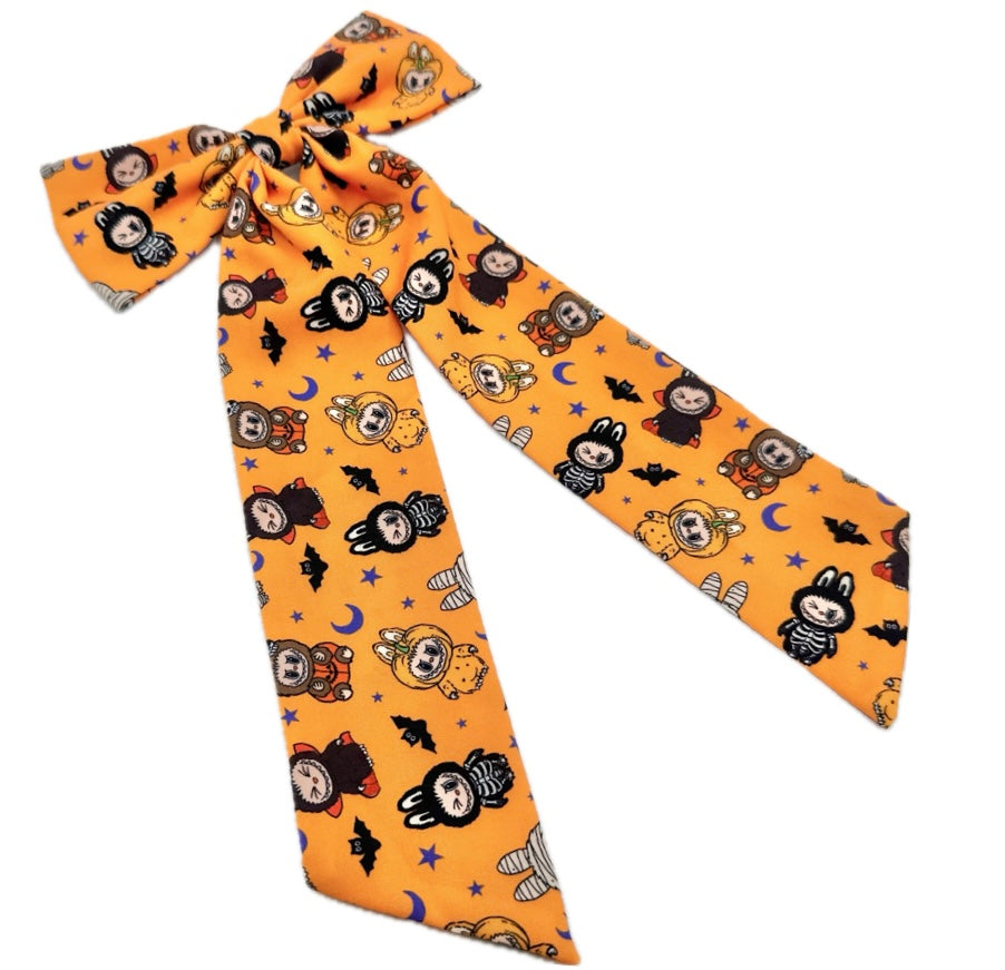 Long Tailed Orange Halloween Labu Hair Bow