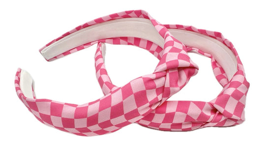 Pink Checkered Knotted Headband