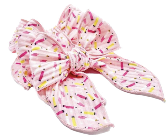 Girls Pink Pencil School hair bow